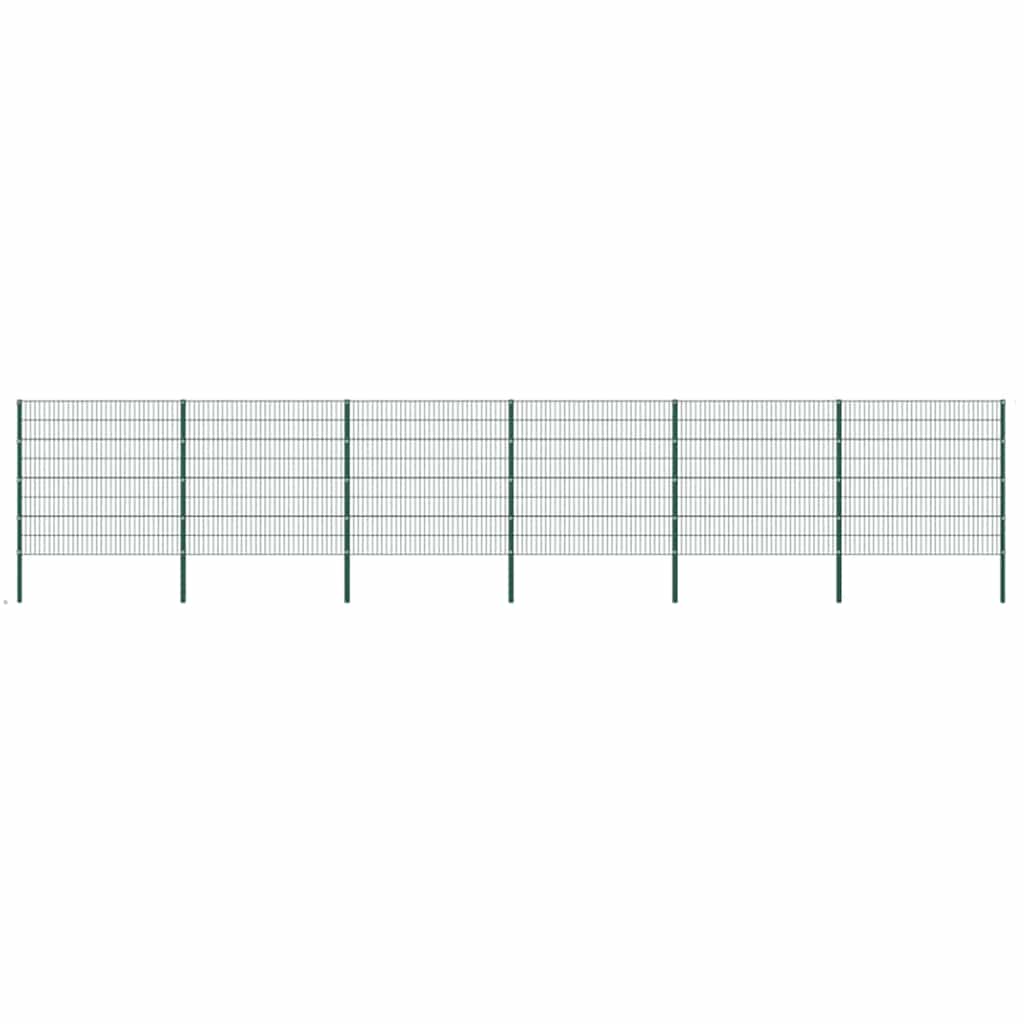vidaXL Fence Panel with Posts Iron 1040 x 160 cm Green