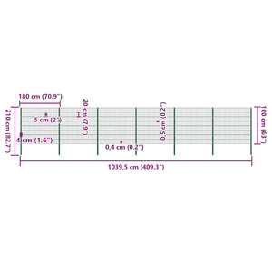 vidaXL Fence Panel with Posts Iron 1040 x 160 cm Green