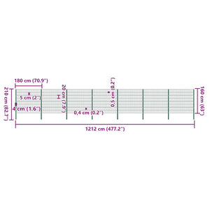 vidaXL Fence Panel with Posts Iron 1212 x 160 cm Green
