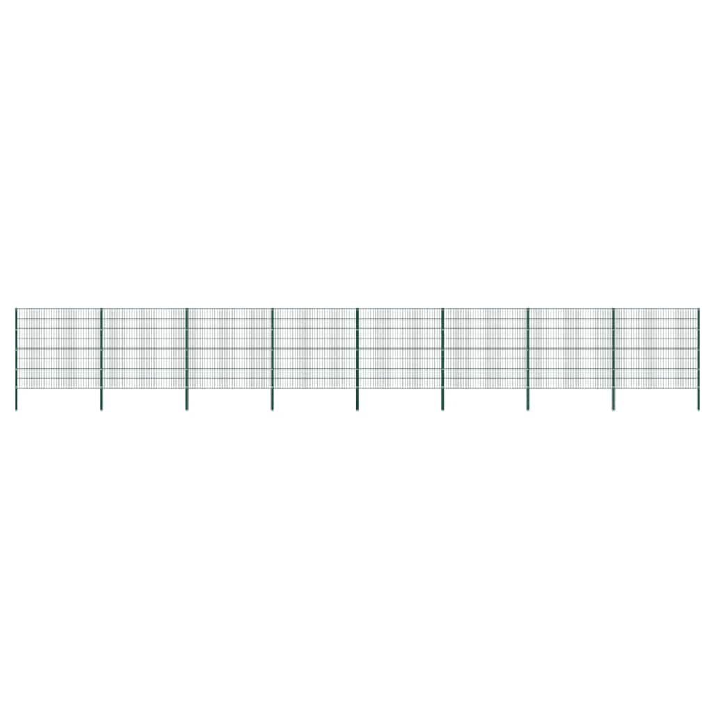 vidaXL Fence Panel with Posts Iron 1385 x 160 cm Green