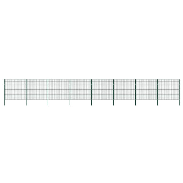vidaXL Fence Panel with Posts Iron 1385 x 160 cm Green
