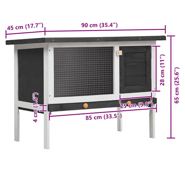vidaXL Rabbit Hutch 1-Level Grey Wood