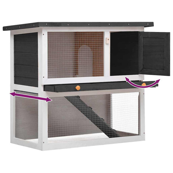 vidaXL Rabbit Hutch 1 Door Grey Wood