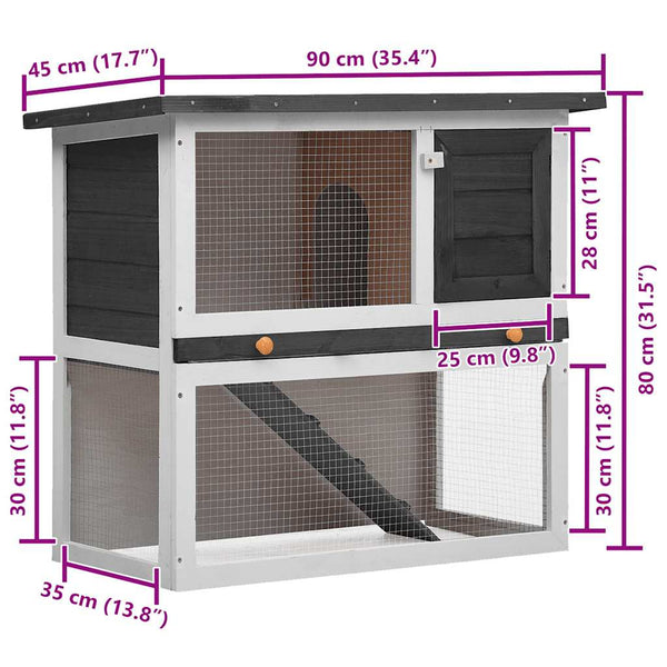 vidaXL Rabbit Hutch 1 Door Grey Wood