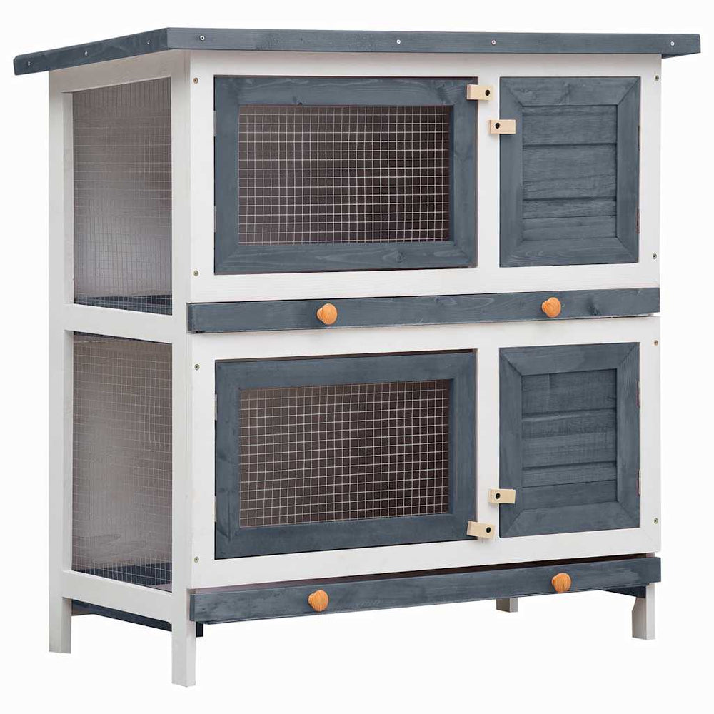 vidaXL Rabbit Hutch 4 Doors Grey Wood