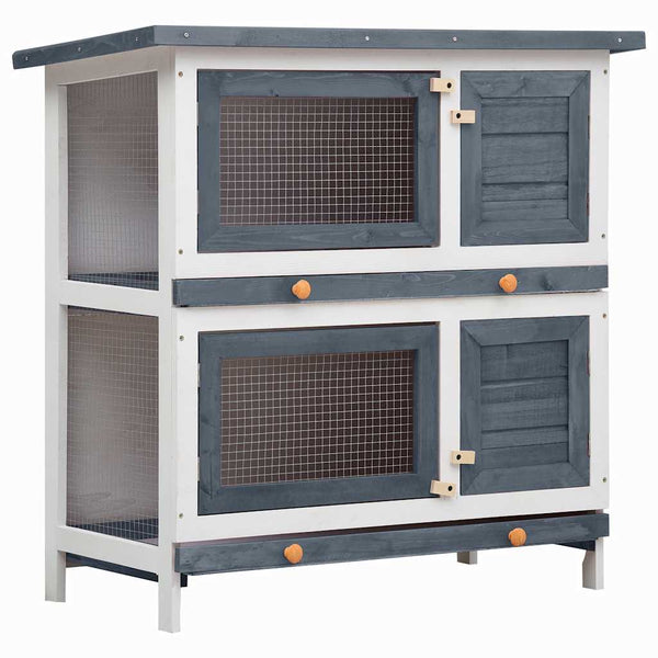 vidaXL Rabbit Hutch 4 Doors Grey Wood