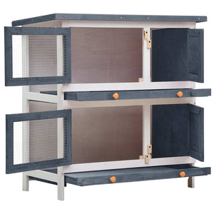 vidaXL Rabbit Hutch 4 Doors Grey Wood