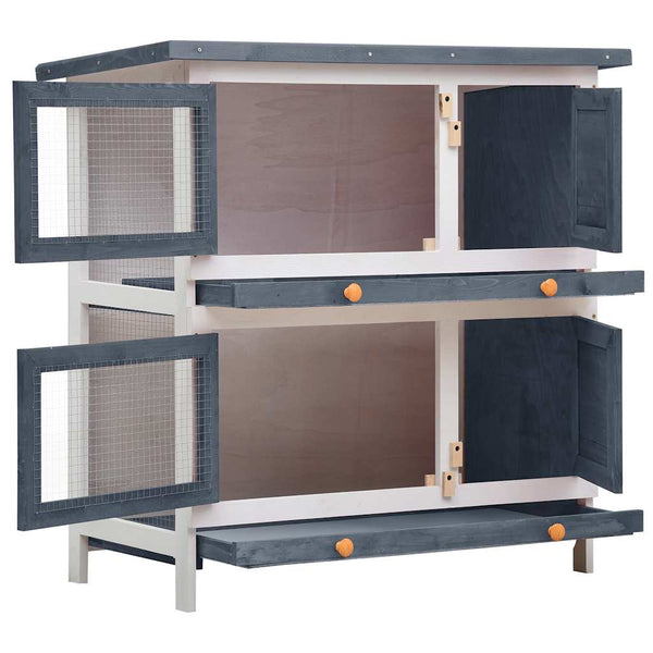 vidaXL Rabbit Hutch 4 Doors Grey Wood