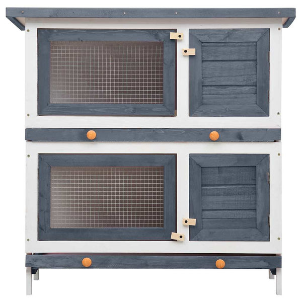 vidaXL Rabbit Hutch 4 Doors Grey Wood