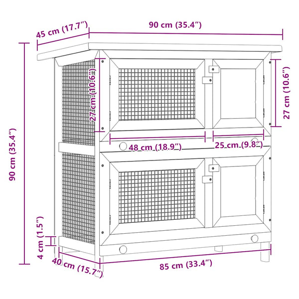vidaXL Rabbit Hutch 4 Doors Grey Wood