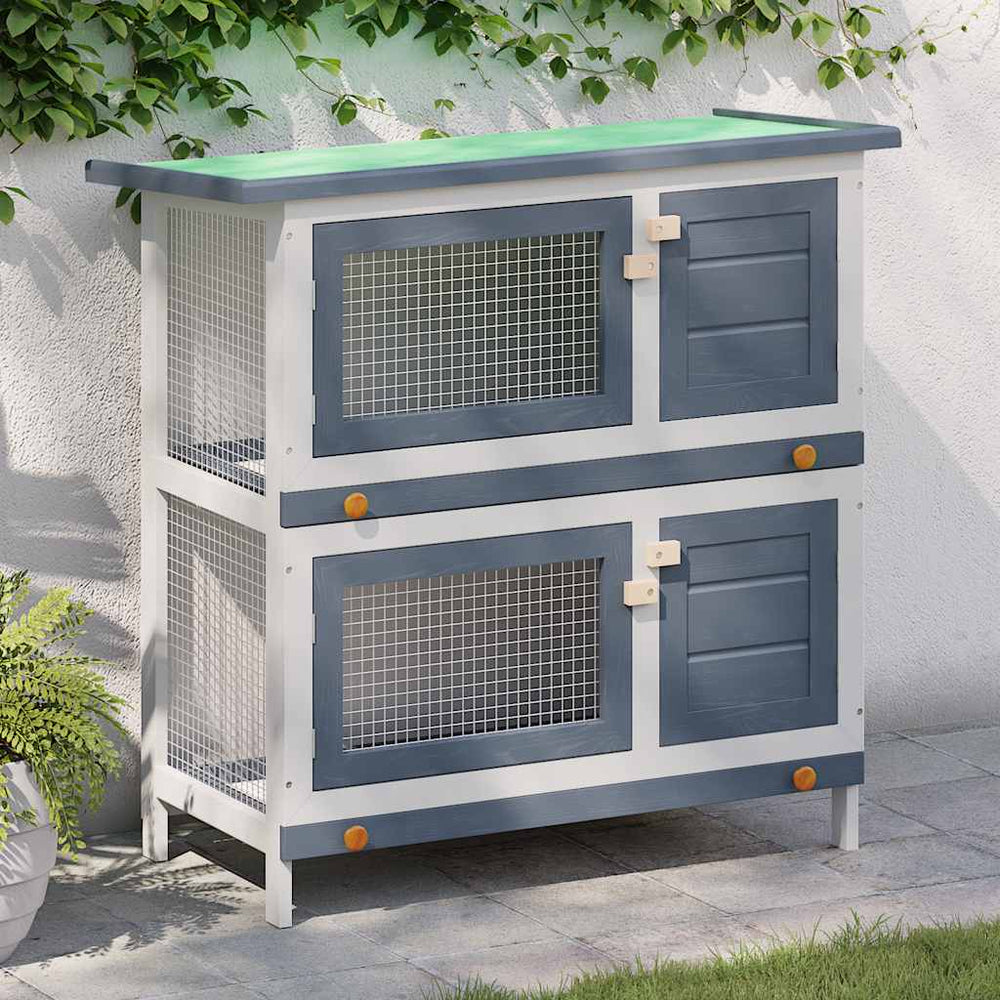 vidaXL Rabbit Hutch 4 Doors Grey Wood