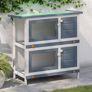 vidaXL Rabbit Hutch 4 Doors Grey Wood