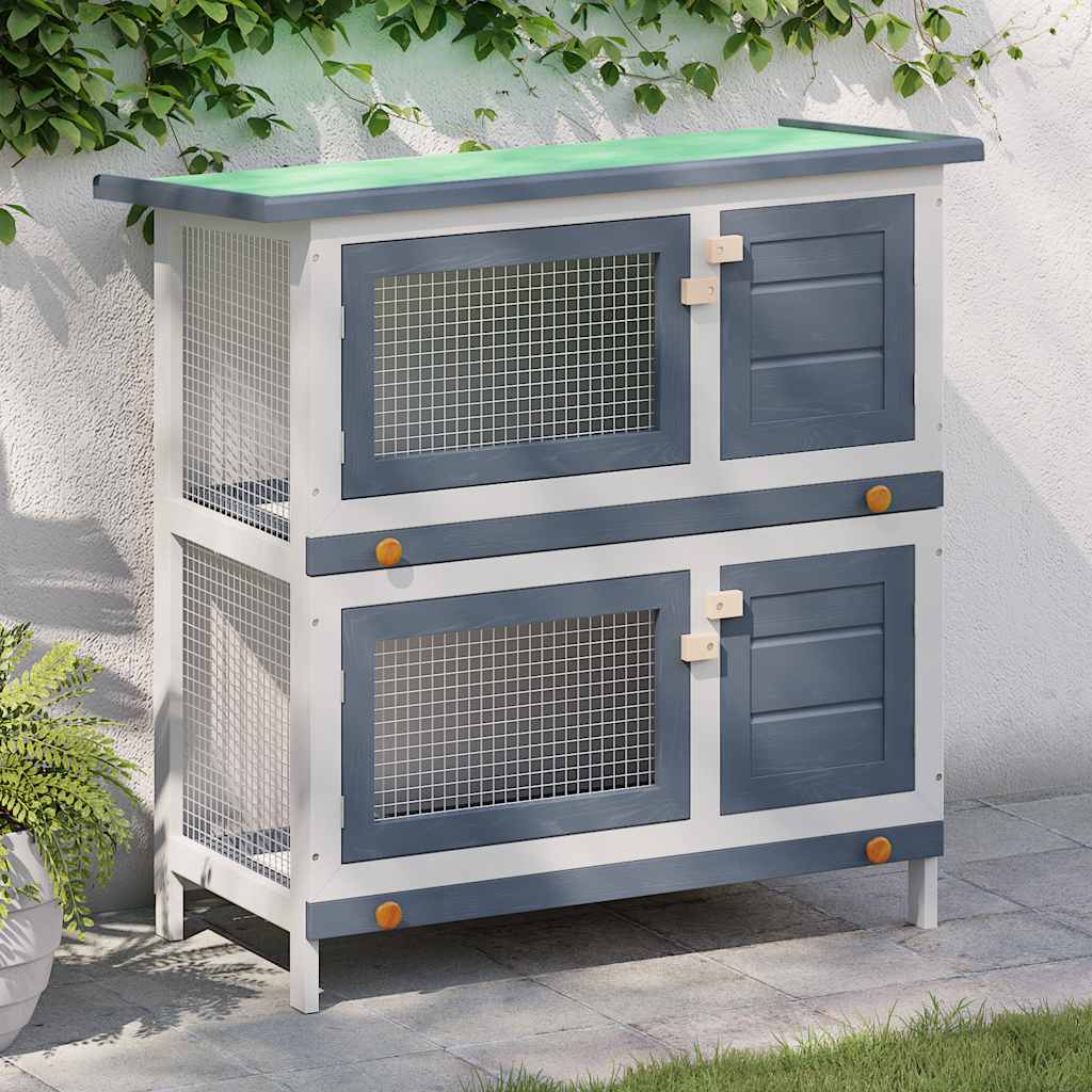 vidaXL Rabbit Hutch 4 Doors Grey Wood