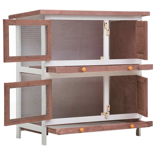 vidaXL Rabbit Hutch 4 Doors Brown Wood