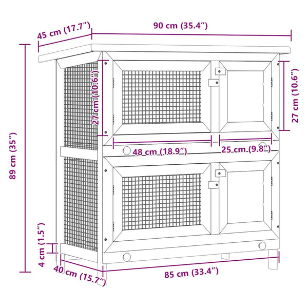 vidaXL Rabbit Hutch 4 Doors Brown Wood