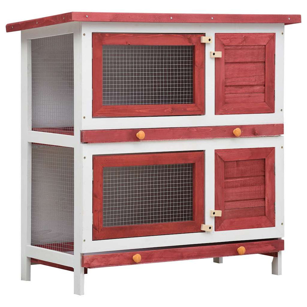 vidaXL Rabbit Hutch 4 Doors Red Wood