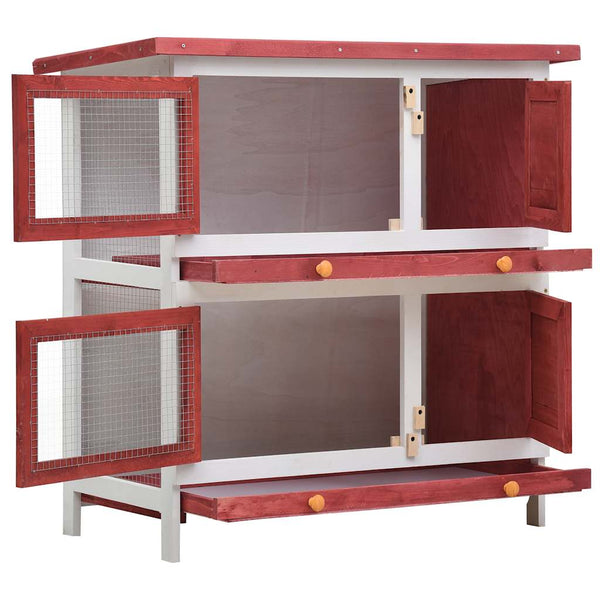 vidaXL Rabbit Hutch 4 Doors Red Wood