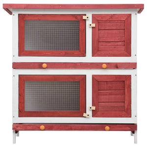 vidaXL Rabbit Hutch 4 Doors Red Wood