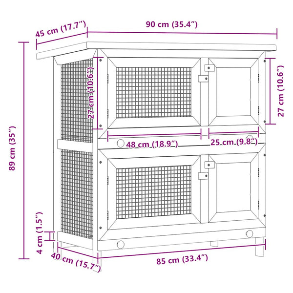 vidaXL Rabbit Hutch 4 Doors Red Wood