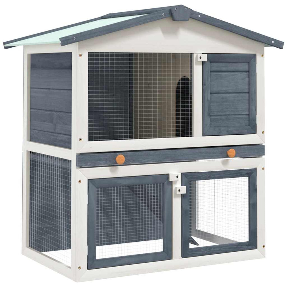 vidaXL Rabbit Hutch 3 Doors Grey Wood
