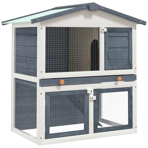 vidaXL Rabbit Hutch 3 Doors Grey Wood