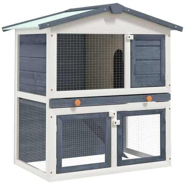 vidaXL Rabbit Hutch 3 Doors Grey Wood