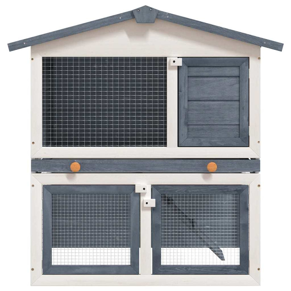vidaXL Rabbit Hutch 3 Doors Grey Wood