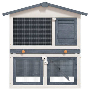 vidaXL Rabbit Hutch 3 Doors Grey Wood