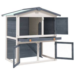 vidaXL Rabbit Hutch 3 Doors Grey Wood