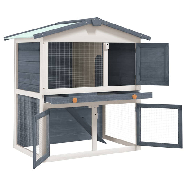 vidaXL Rabbit Hutch 3 Doors Grey Wood