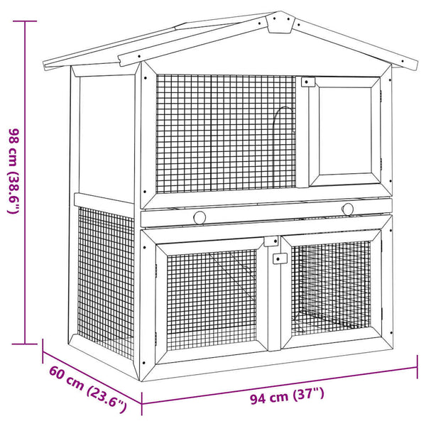 vidaXL Rabbit Hutch 3 Doors Grey Wood