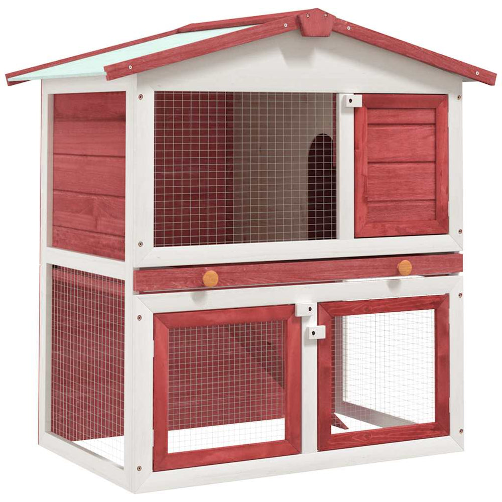 vidaXL Rabbit Hutch 3 Doors Red Wood