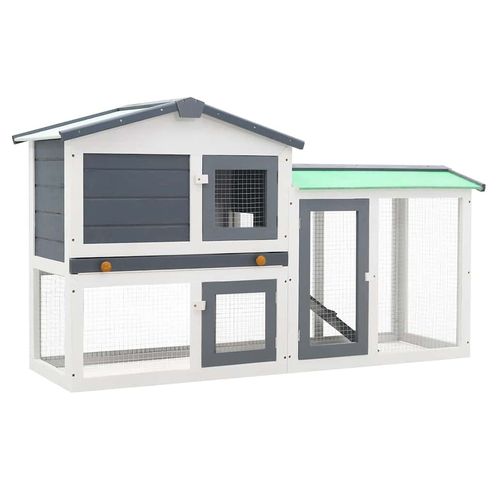 vidaXL Large Rabbit Hutch Grey and White 145x45x84 cm Wood