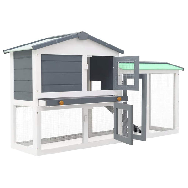 vidaXL Large Rabbit Hutch Grey and White 145x45x84 cm Wood