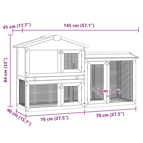 vidaXL Large Rabbit Hutch Grey and White 145x45x84 cm Wood