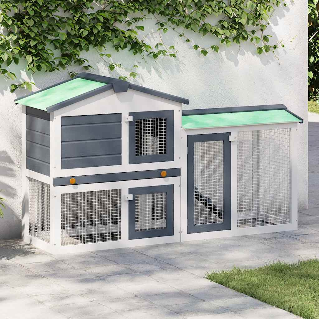 vidaXL Large Rabbit Hutch Grey and White 145x45x84 cm Wood