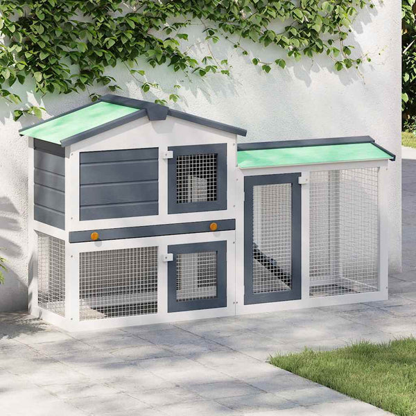 vidaXL Large Rabbit Hutch Grey and White 145x45x84 cm Wood
