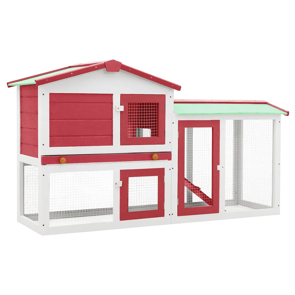 vidaXL Large Rabbit Hutch Red and White 145x45x84 cm Wood