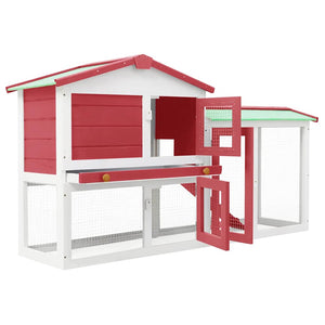 vidaXL Large Rabbit Hutch Red and White 145x45x84 cm Wood