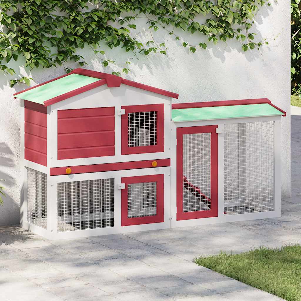 vidaXL Large Rabbit Hutch Red and White 145x45x84 cm Wood
