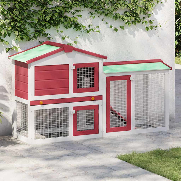vidaXL Large Rabbit Hutch Red and White 145x45x84 cm Wood