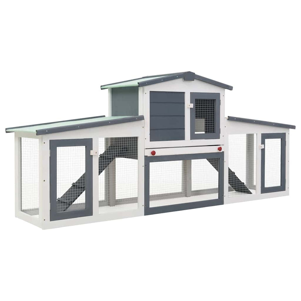 vidaXL Large Rabbit Hutch Grey and White 201x45x85 cm Wood