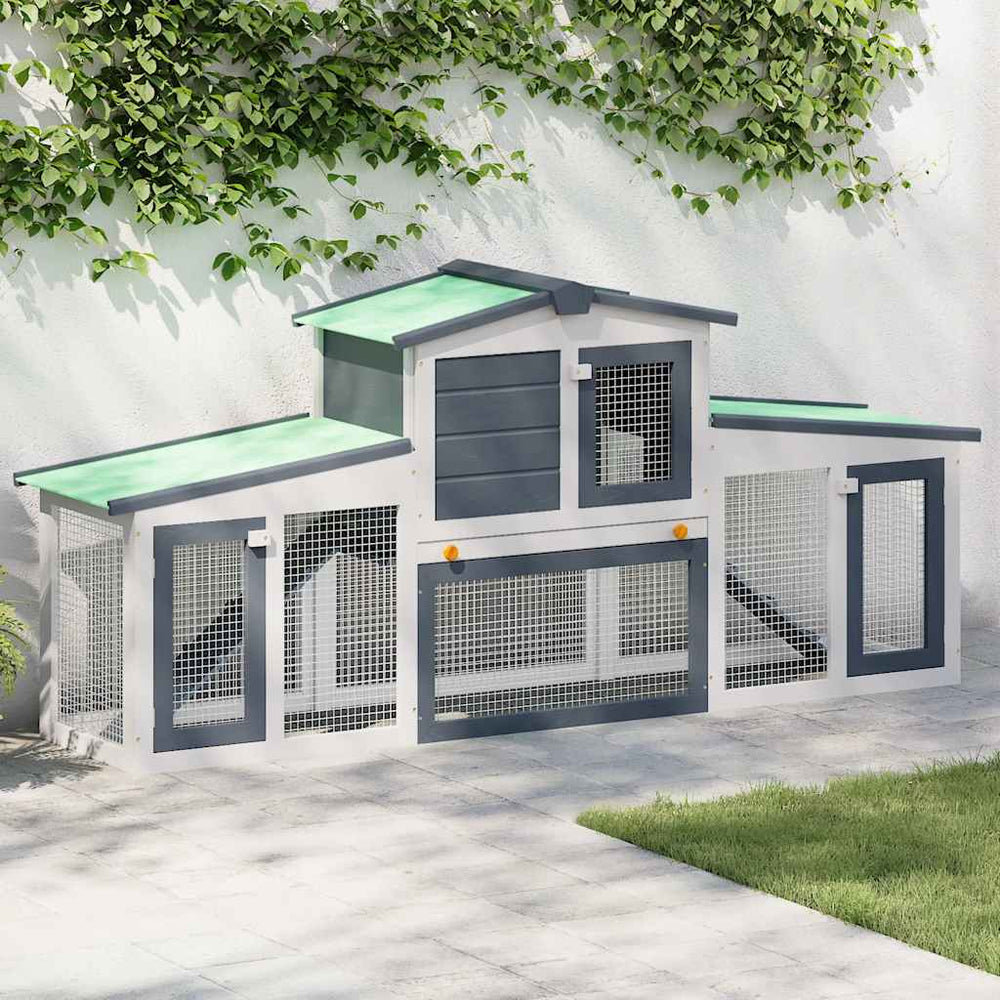 vidaXL Large Rabbit Hutch Grey and White 201x45x85 cm Wood
