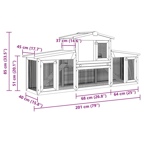 vidaXL Large Rabbit Hutch Brown and White 201x45x85 cm Wood