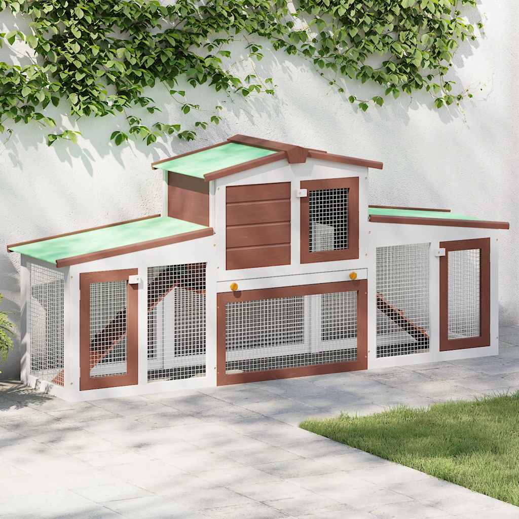 vidaXL Large Rabbit Hutch Brown and White 201x45x85 cm Wood