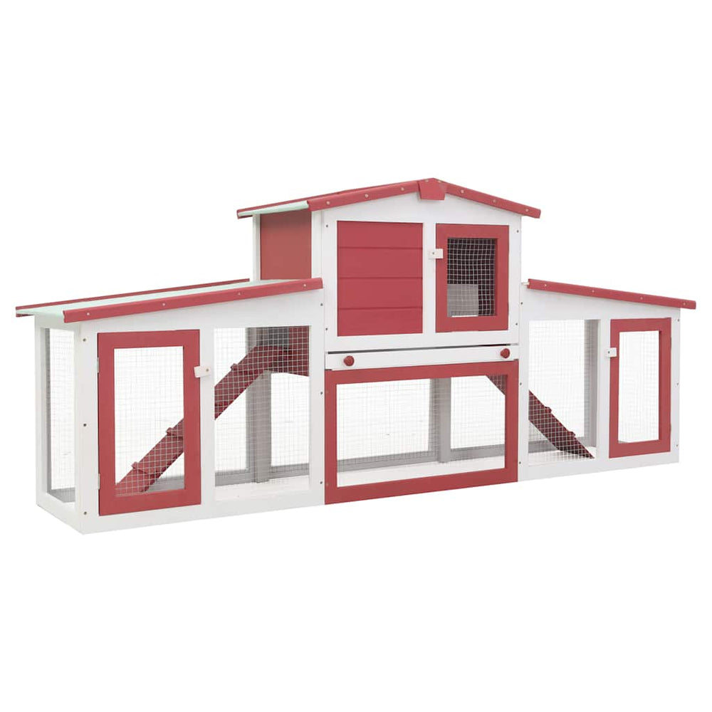vidaXL Large Rabbit Hutch Red and White 201x45x85 cm Wood