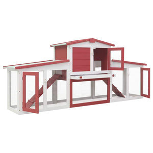 vidaXL Large Rabbit Hutch Red and White 201x45x85 cm Wood