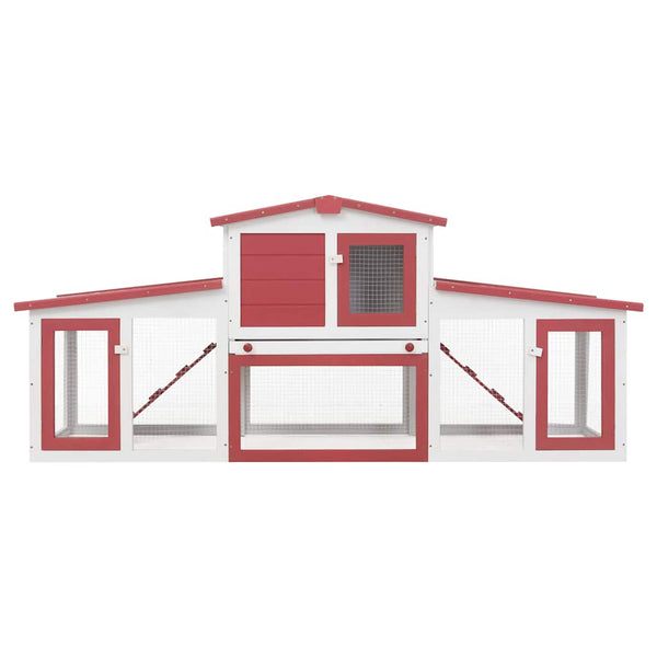 vidaXL Large Rabbit Hutch Red and White 201x45x85 cm Wood