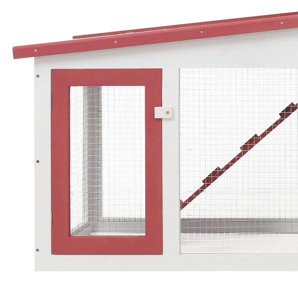 vidaXL Large Rabbit Hutch Red and White 201x45x85 cm Wood