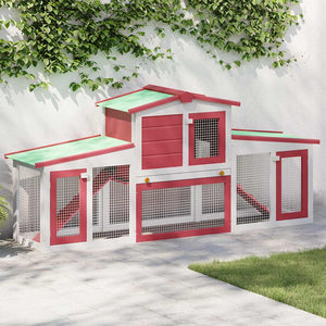 vidaXL Large Rabbit Hutch Red and White 201x45x85 cm Wood